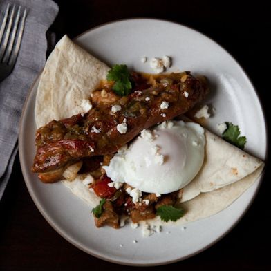 Huevos Rancheros (Country-Style Eggs Topped with Pork and Green Chile)