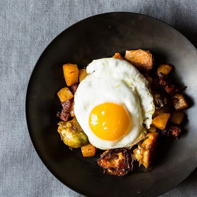 Brussels Sprout and Chorizo Beer Hash