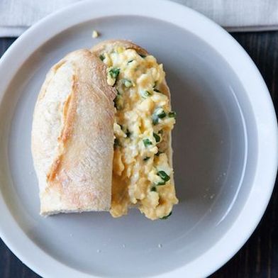 Baguette with Chevre Scrambled Eggs and Chives