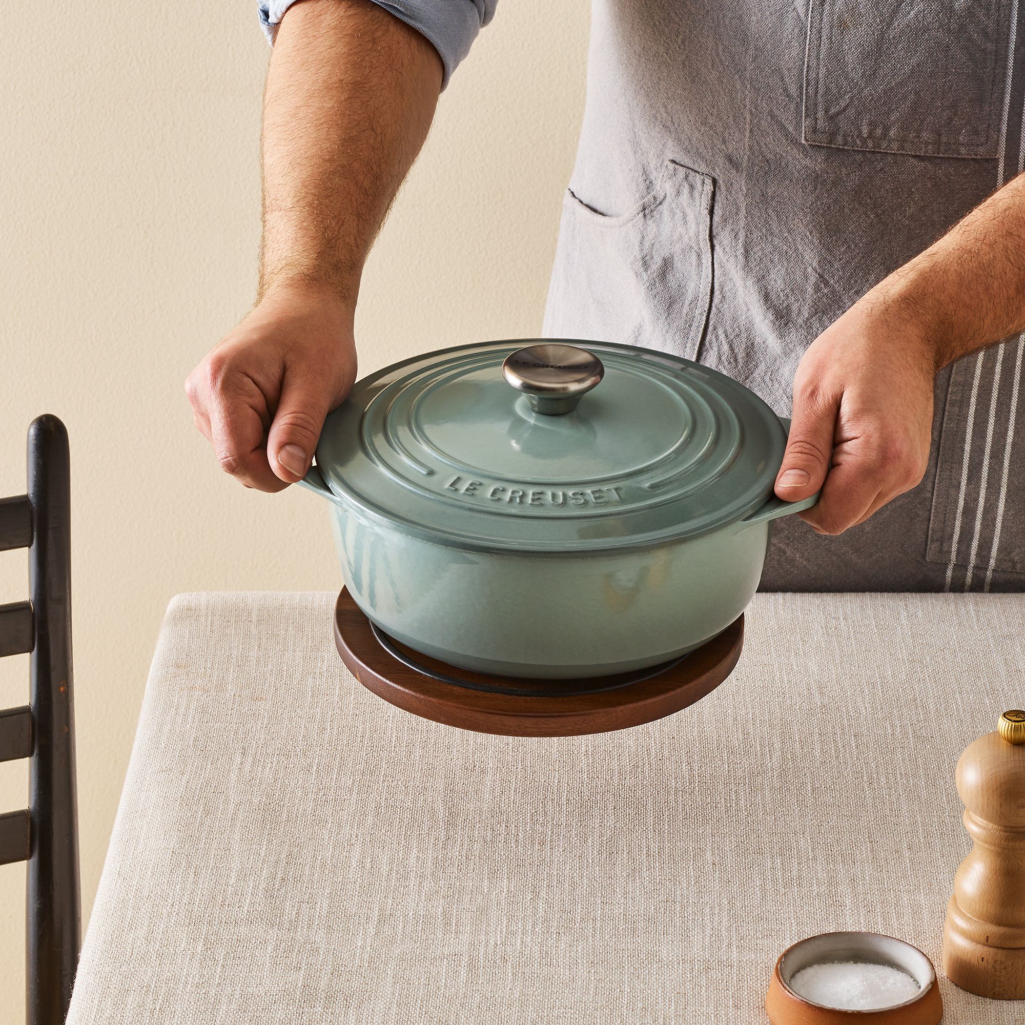 Le Creuset Magnetic Wooden Trivet with Silicone Rings for Dutch Oven on  Food52