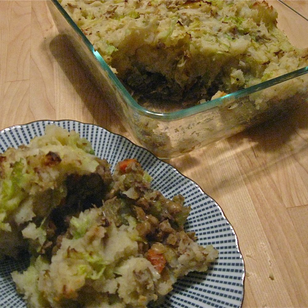 lentil shepherds pie with colcannon topping