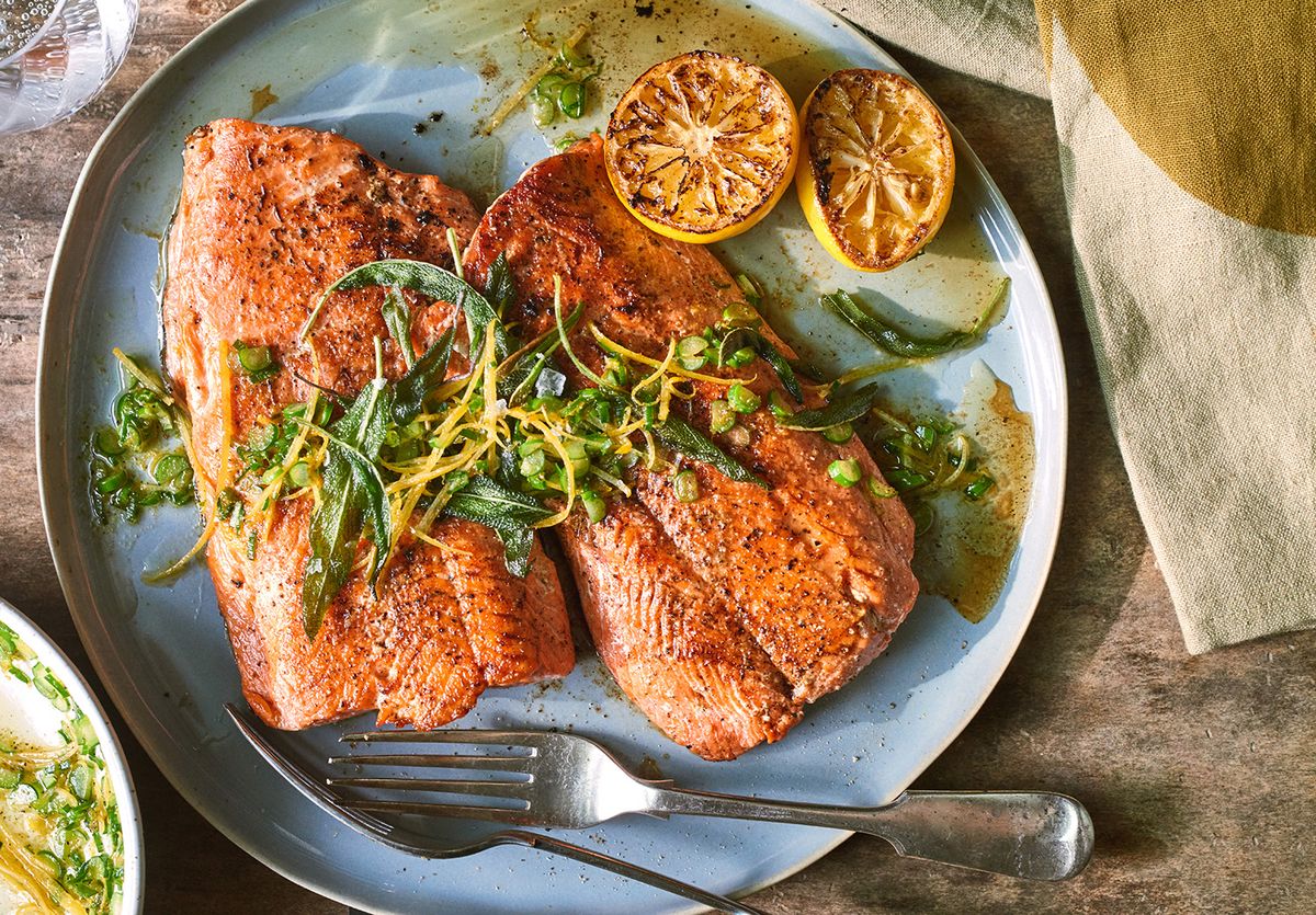 Salmon with Gremolata Sauce and Fried Sage Recipe