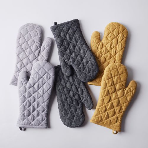 Food52 Quilted Oven Mitts, Linen & Cotton, Set of 2, 3 Colors on