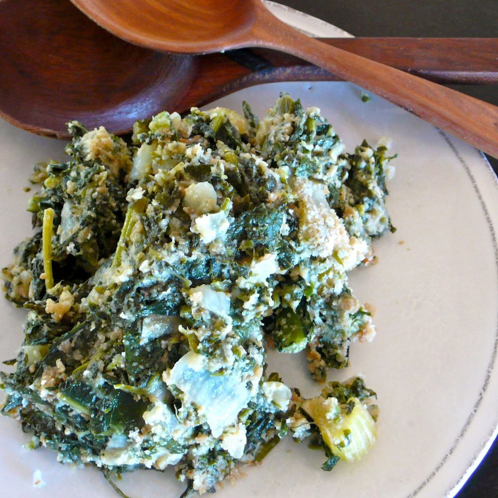 spinach, kale stuffing /dressing (not just for thanksgiving!)