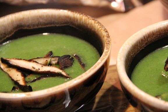 Watercress Soup with Grilled Shiitakes