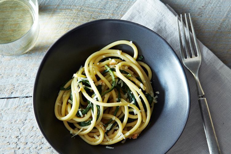 Pici pasta with Dandelion Greens from Food52
