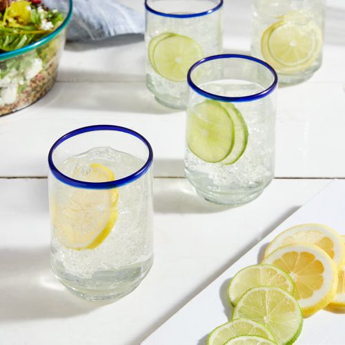 Sobremesa Hand-Blown Color Rim Recycled Glasses (Set of 4), 2 Blue Colors,  2 Sizes on Food52