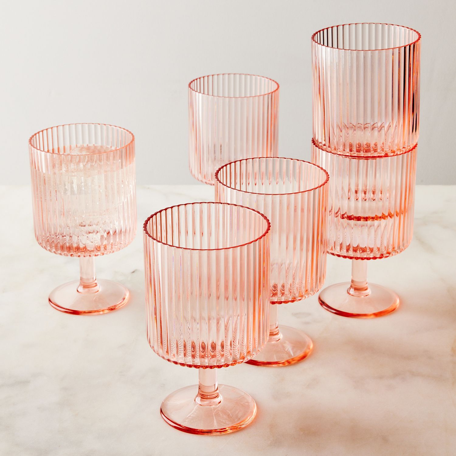 Vintage Pink Drinking Glasses Set of 3, French Pink Glass Small