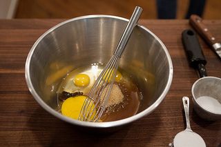 The eggs and wet ingredients