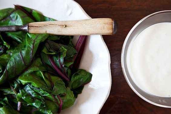 Warm Beet Greens with Sour Cream Dressing