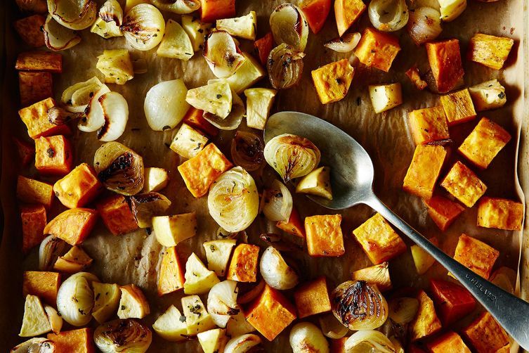 Roasted Sweet Potatoes with Apples and Onions