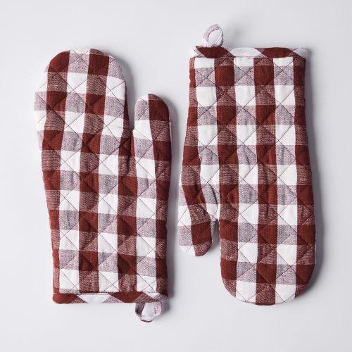 Food52 Gingham Linen Oven Mitts (Set of 2) - Teal