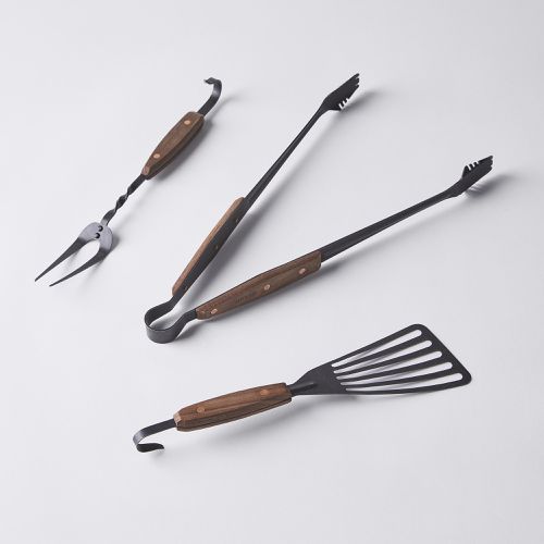 ChasBete BBQ Grilling Tools Set 5-Piece Stainless Steel Tools with Wood Handles and Grill Glove Barbecue Grilling Utensils Set Spatula,Tongs,Fork,Basting Brush and Glove