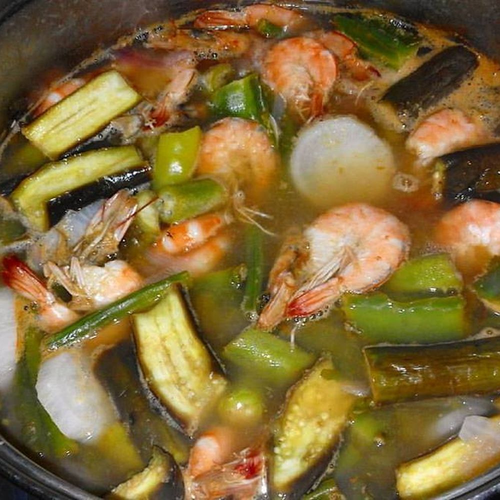 shrimp sinigang with tamarind and miso