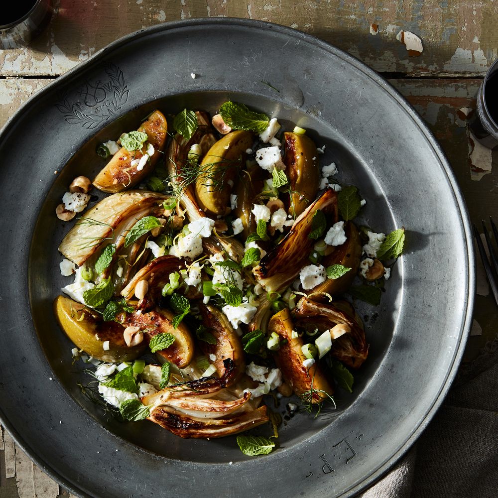 roasted apple & fennel salad with toasted hazelnuts & goat cheese