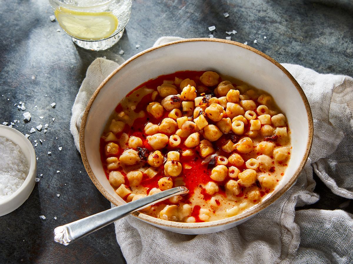 Pasta &amp; Chickpea Soup With Miso &amp; Chile Oil