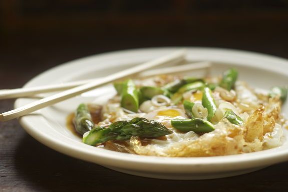 Fried Eggs with Asparagus, Ramps and Oyster Sauce