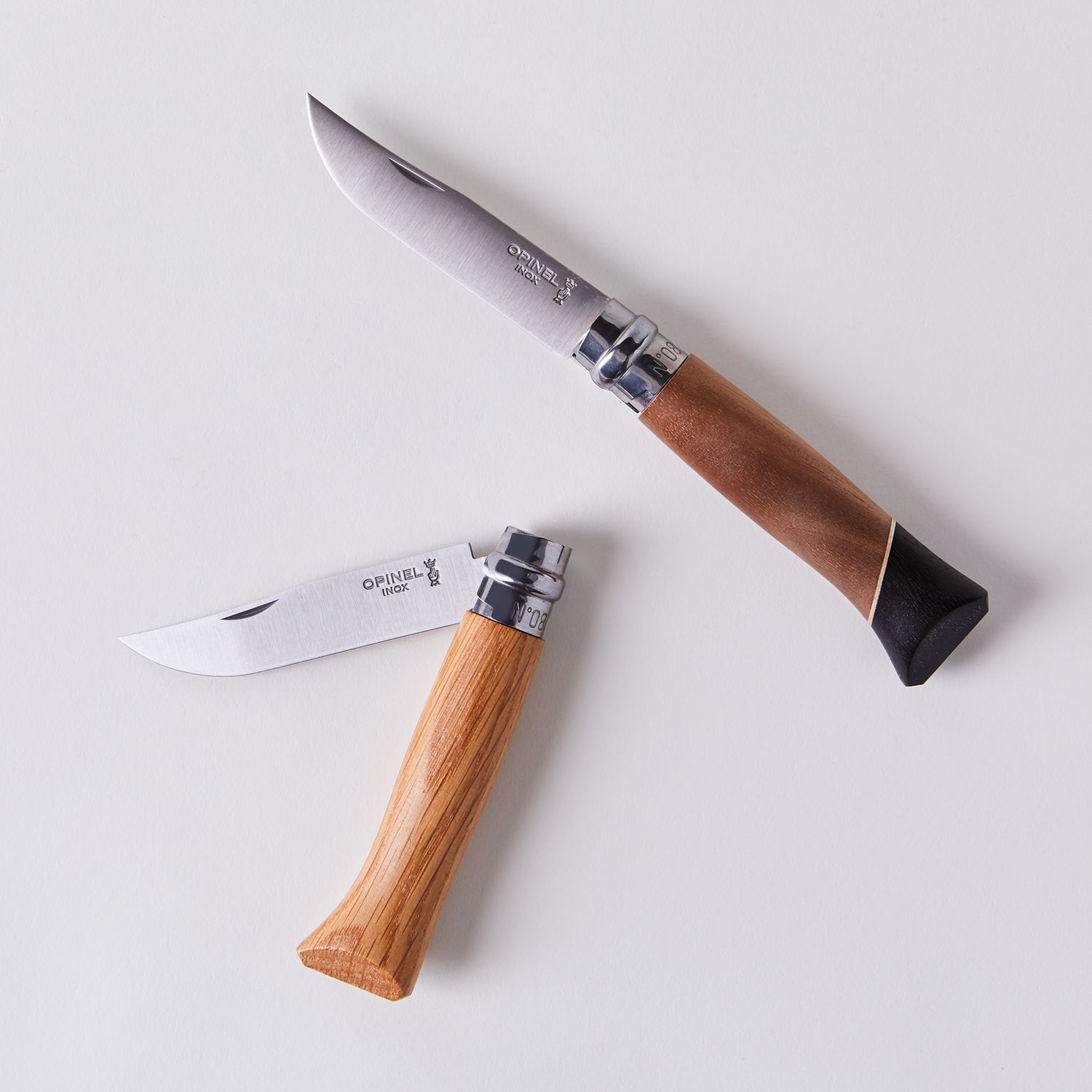 Opinel Nº8 Folding Knife with Walnut, Oak, & Ebony Handles
