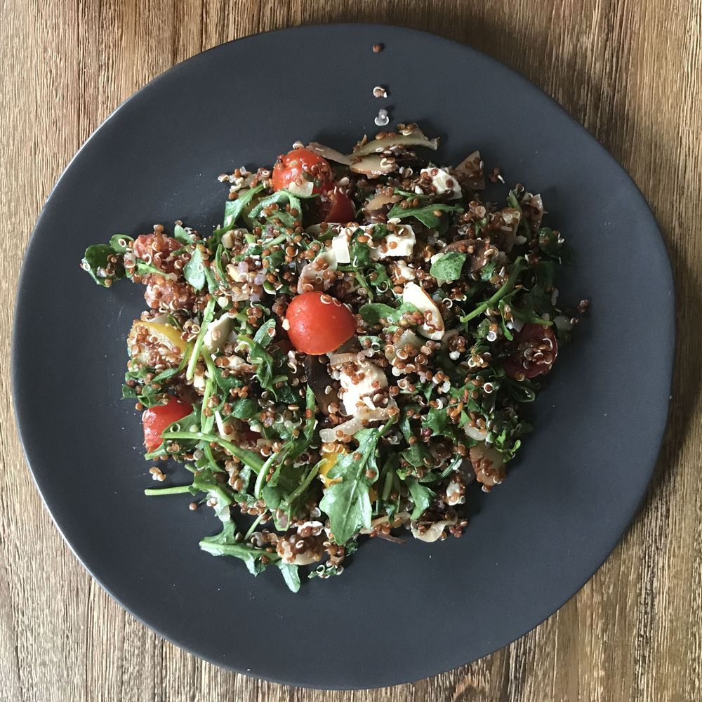All-week-long toasted almond quinoa and arugula salad