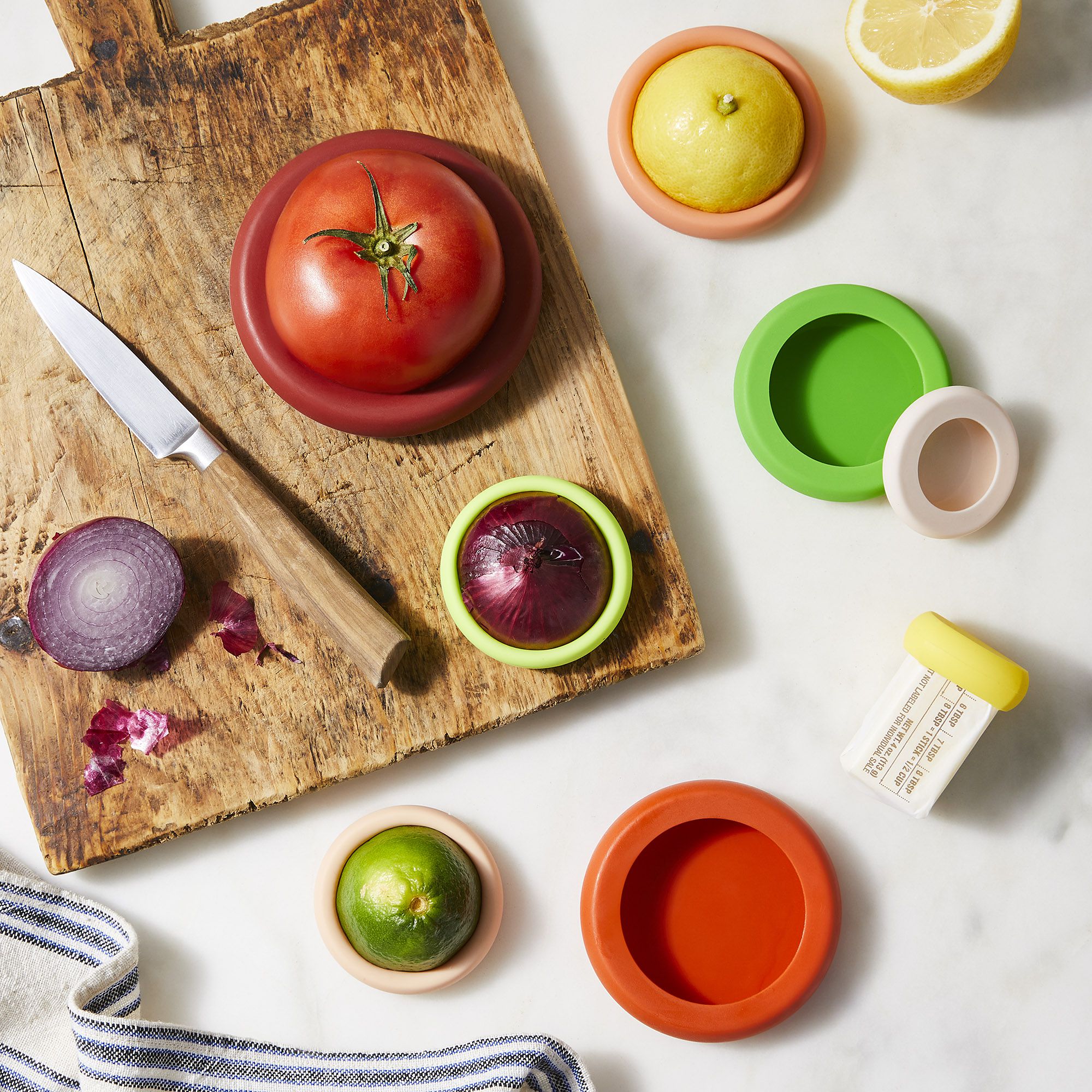 Food Huggers 5pc Reusable Silicone Food Savers | BPA Free & Dishwasher Safe  | Fruit & Vegetable Produce Storage for Onion, Tomato, Lemon, Banana, Cans