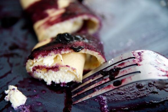 Lemon Ricotta Crepes with Blueberry Sauce