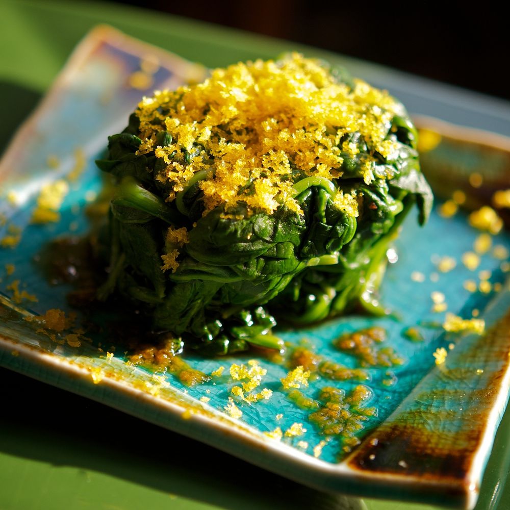 wilted spinach with bottarga