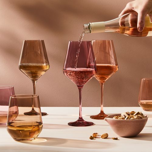Estelle Colored Glass - Stemware Wine Glasses - Set of 6 Rose