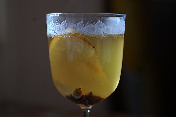 Mulled White Wine with Pear Brandy