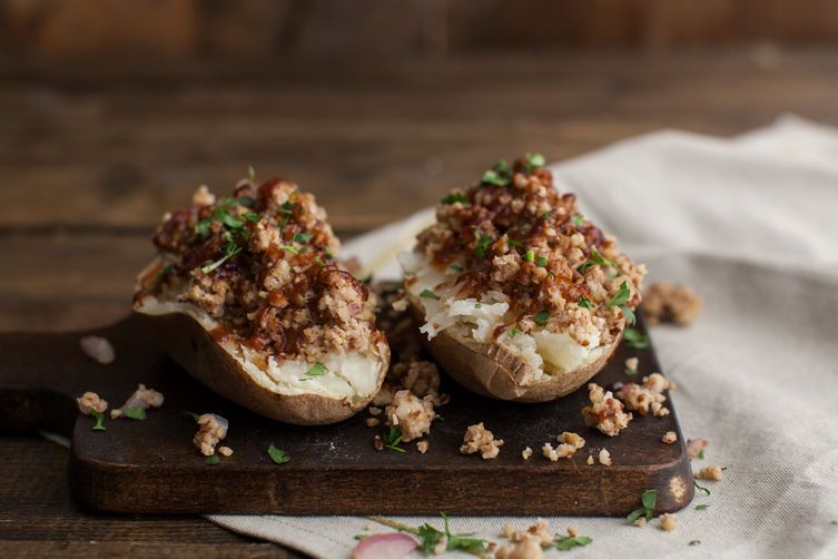 Barbecue Brown Rice Crumble Loaded Potatoes