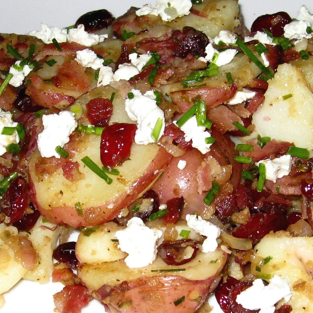 country style potato salad with pancetta, goat cheese & dried cranberries