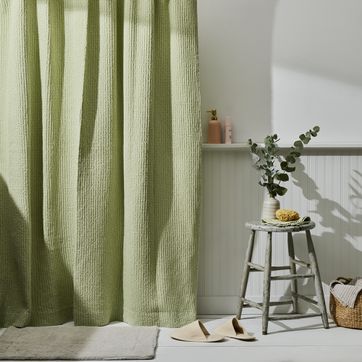 Simple Soft Cotton Waffle Shower, Shower Curtains Green