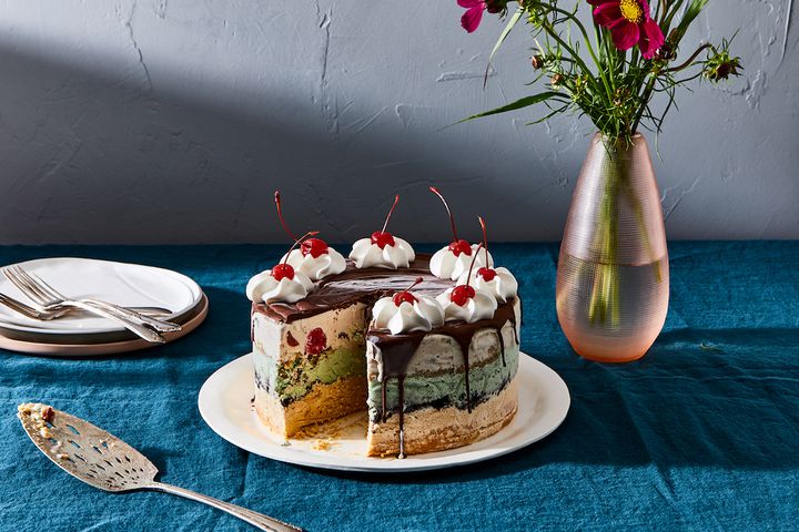 Chocolate Date Cake Topped With Roasted Banana Ice Cream Recipe On Food52