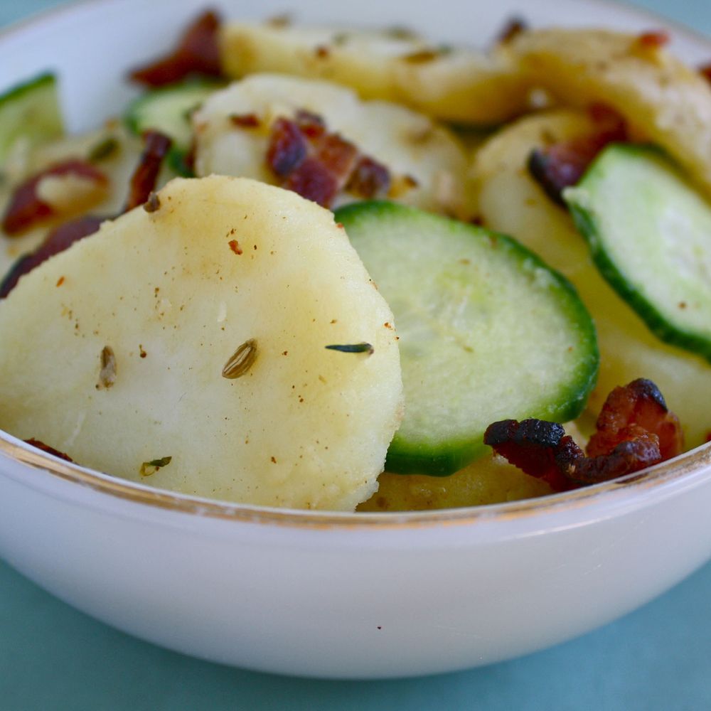 warm potato salad with bacon and fennel