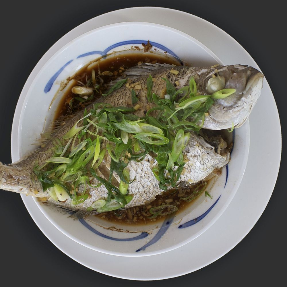 steamed whole snapper with soy, ginger and spring onions