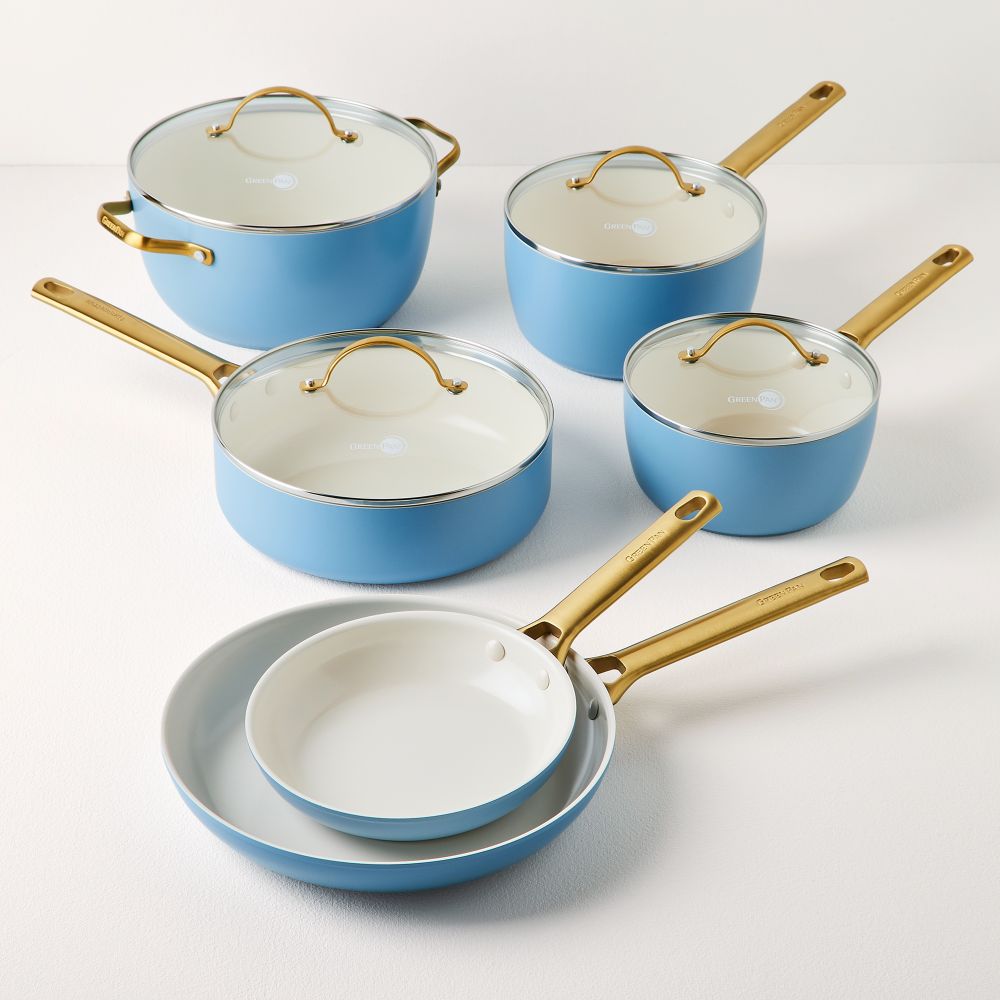 Padova Ceramic Nonstick 16-Piece Cookware Set, Light Blue
