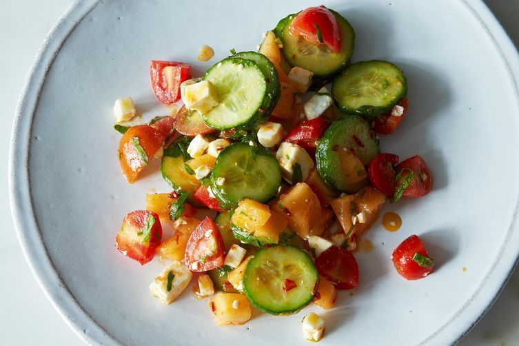 Summer Melon Salad With Harissa, Feta, and Mint from Food52