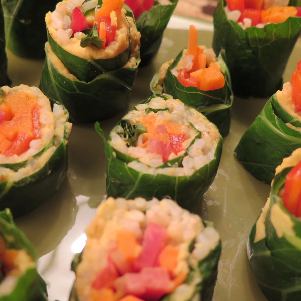 collard sushi with roasted winter vegetables