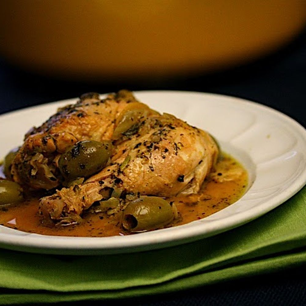 chicken tagine with fennel, preserved lemons, and green olives