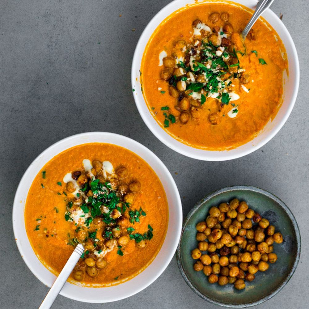 vegan oven roasted harissa carrot - tahini soup
