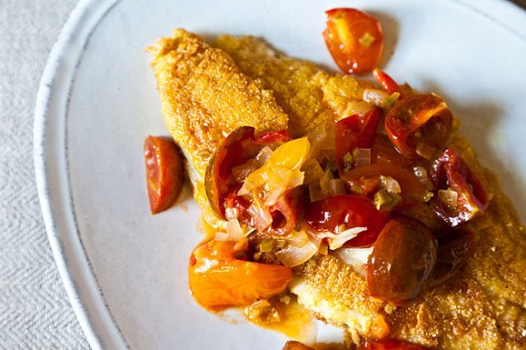 Cherry Tomato Tequila Butter Salsa with Fried Fish