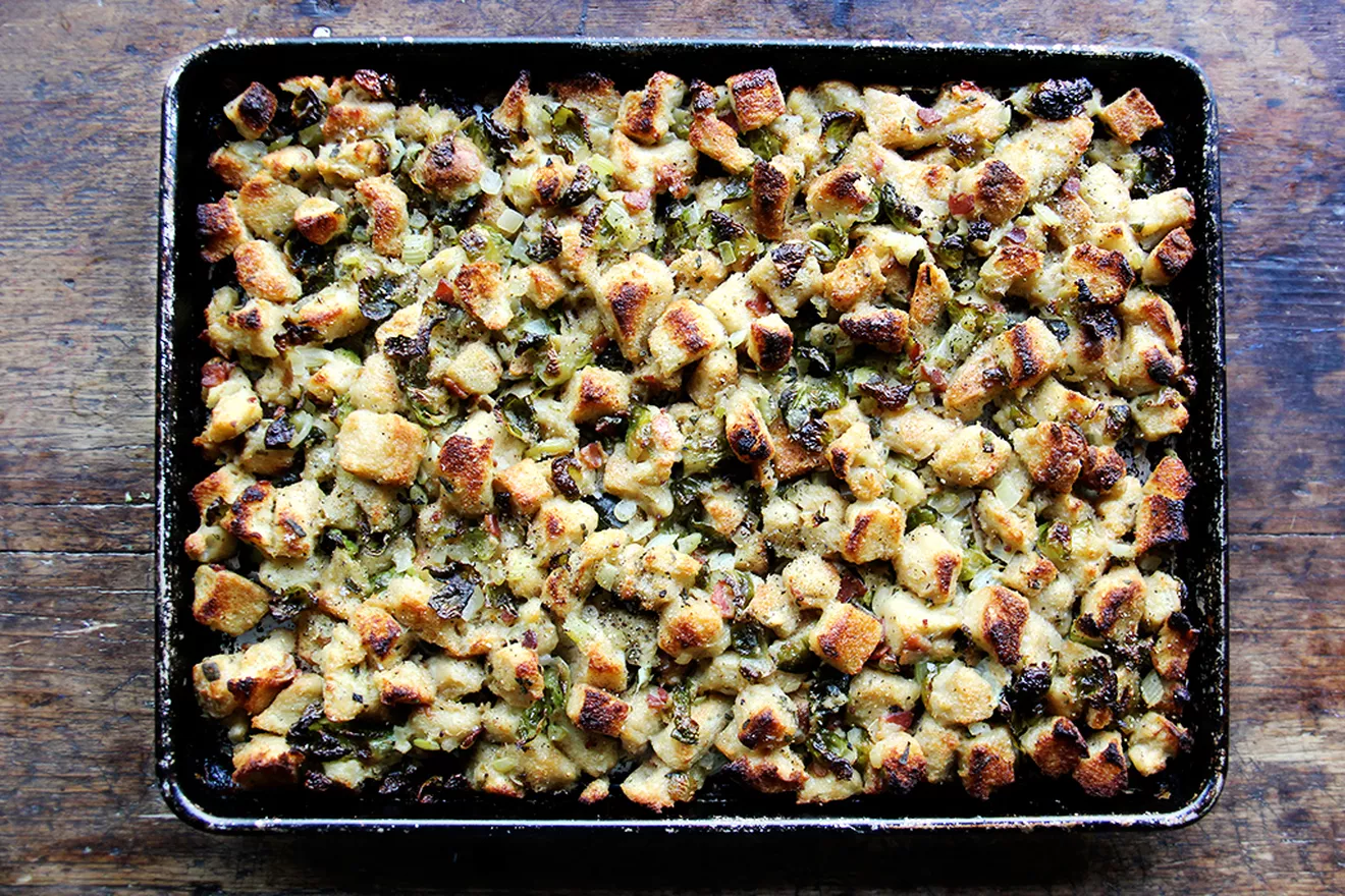 Sheet Pan Stuffing With Brussels Sprouts