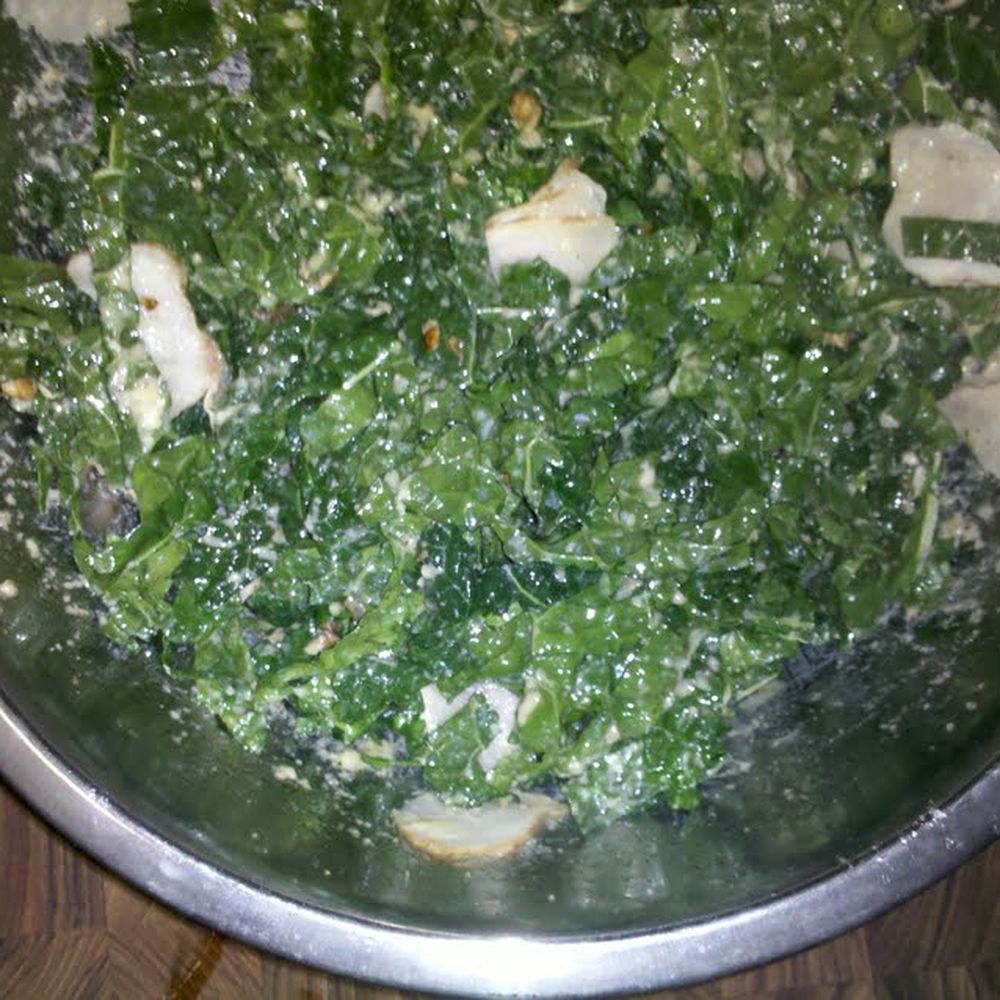 kale salad with roasted garlic-horseradish dressing