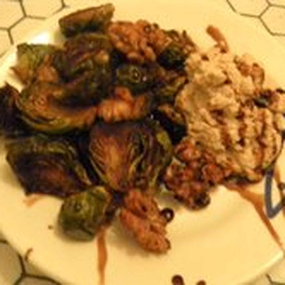 brussel sprouts roasted with vanilla bean paste, toasted walnuts and balsamic whipping cream