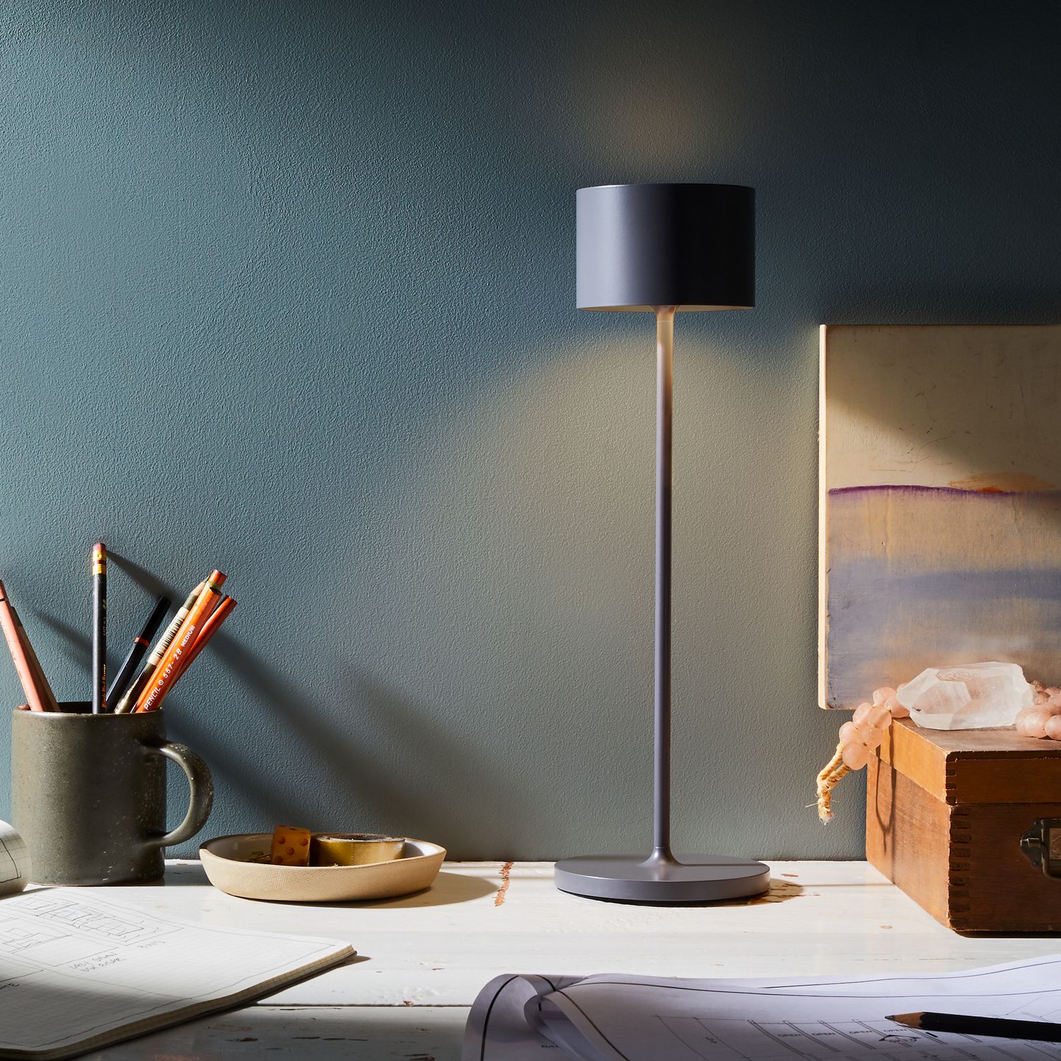 blomus Minimalist LED Touch Table Lamp, 3 Colors, Aluminum, Lasts 40 Hours 