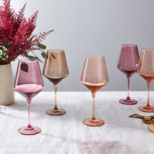 Estelle Colored Glass Estelle Hand-Blown Colored Wine Glasses (Set of 6) - Stemless Wine Glass, Cobalt