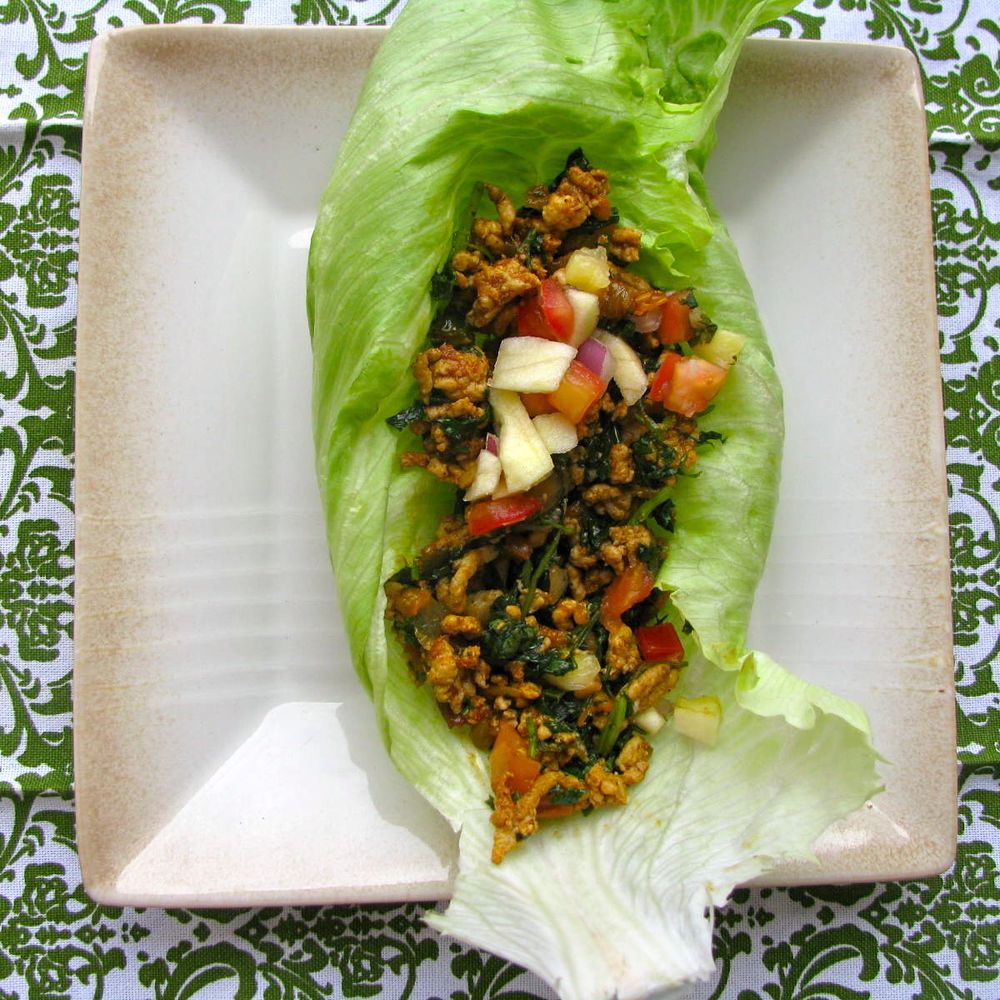 mexican style sweet and spicy turkey lettuce wraps with pineapple apple salsa