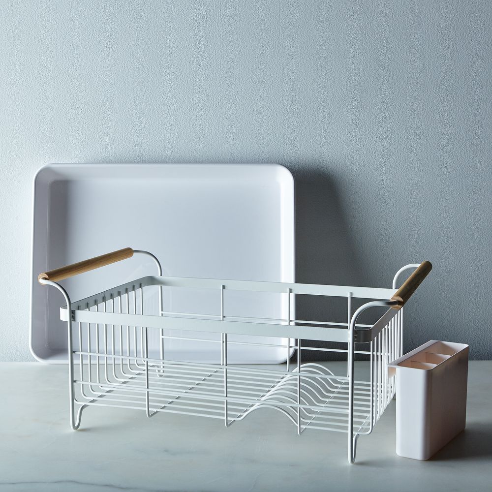 Yamazaki Home Dish Rack With Drain Spout, Steel Rack with Plastic Tray,  White on Food52