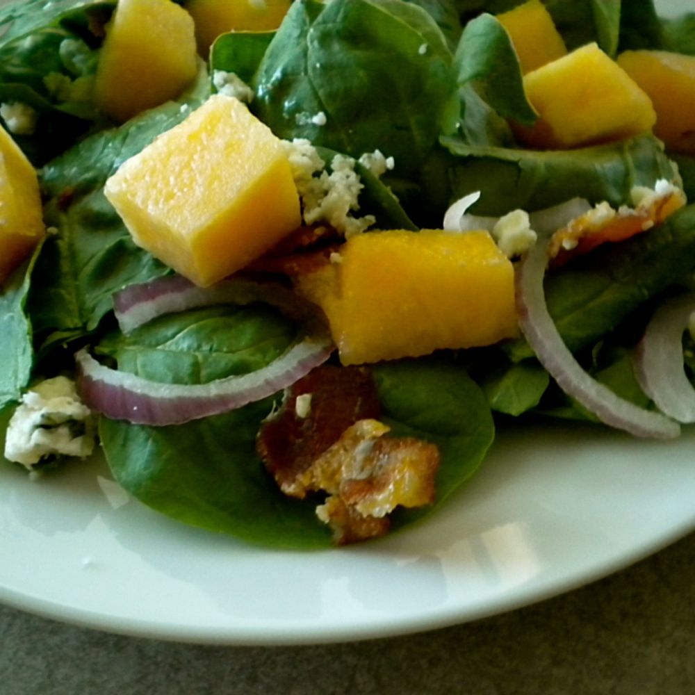melon, bacon and spinach salad with a melon vinaigrette