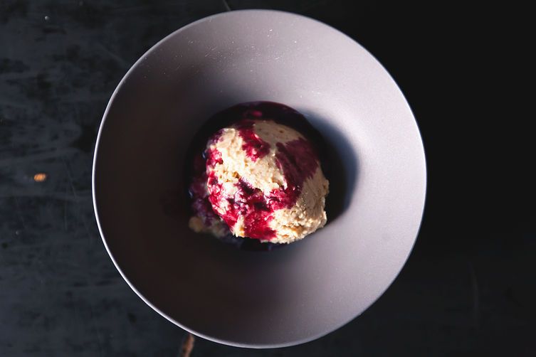 Peanut Butter Ice Cream with Grape Coulis on Food52