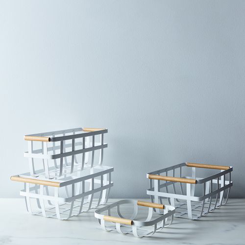 Yamazaki Home Storage Basket for Organization in Steel & Wood, 3